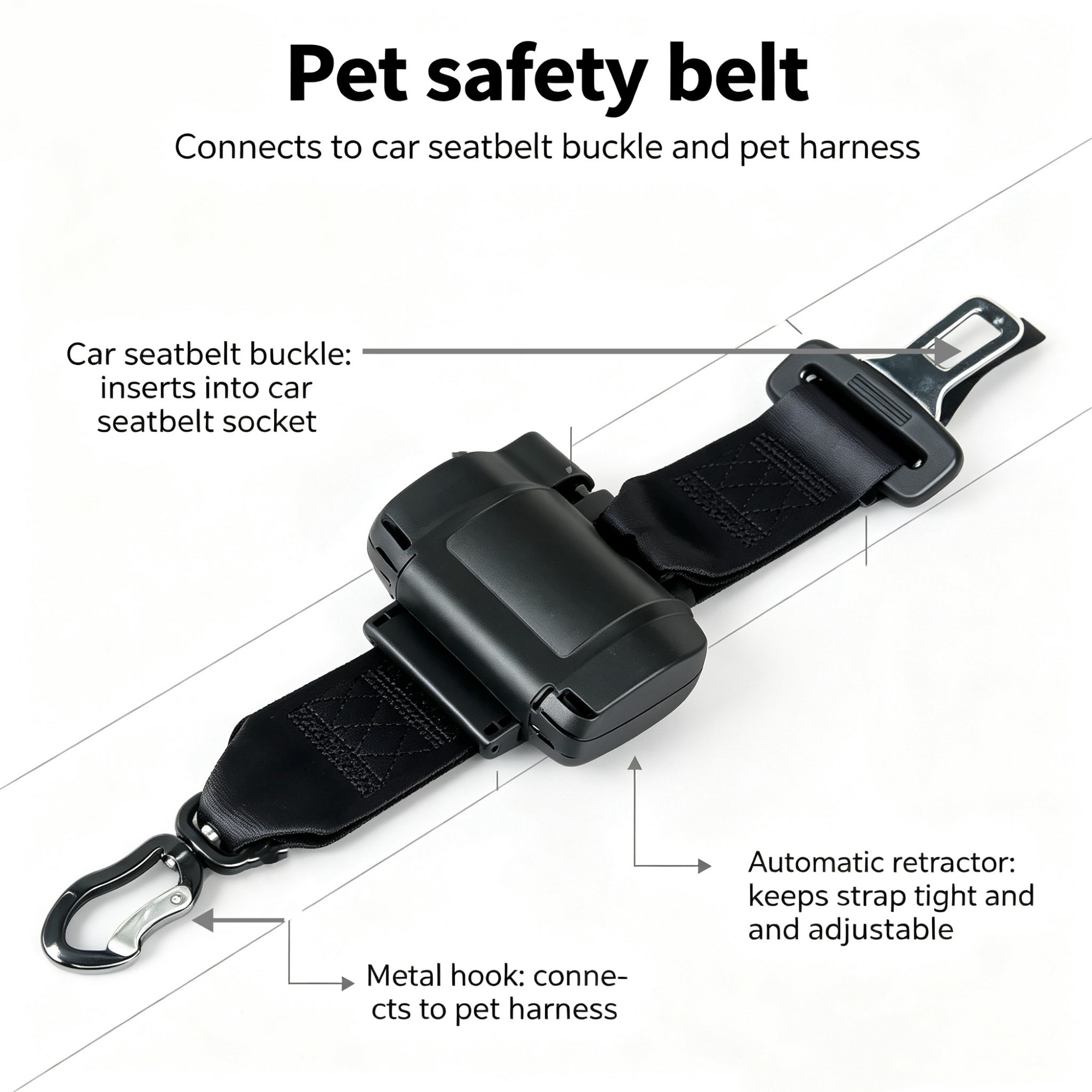 Retractable Pet Car Safety Belt | Auto Lock Dog Seat Belt For All Vehicles