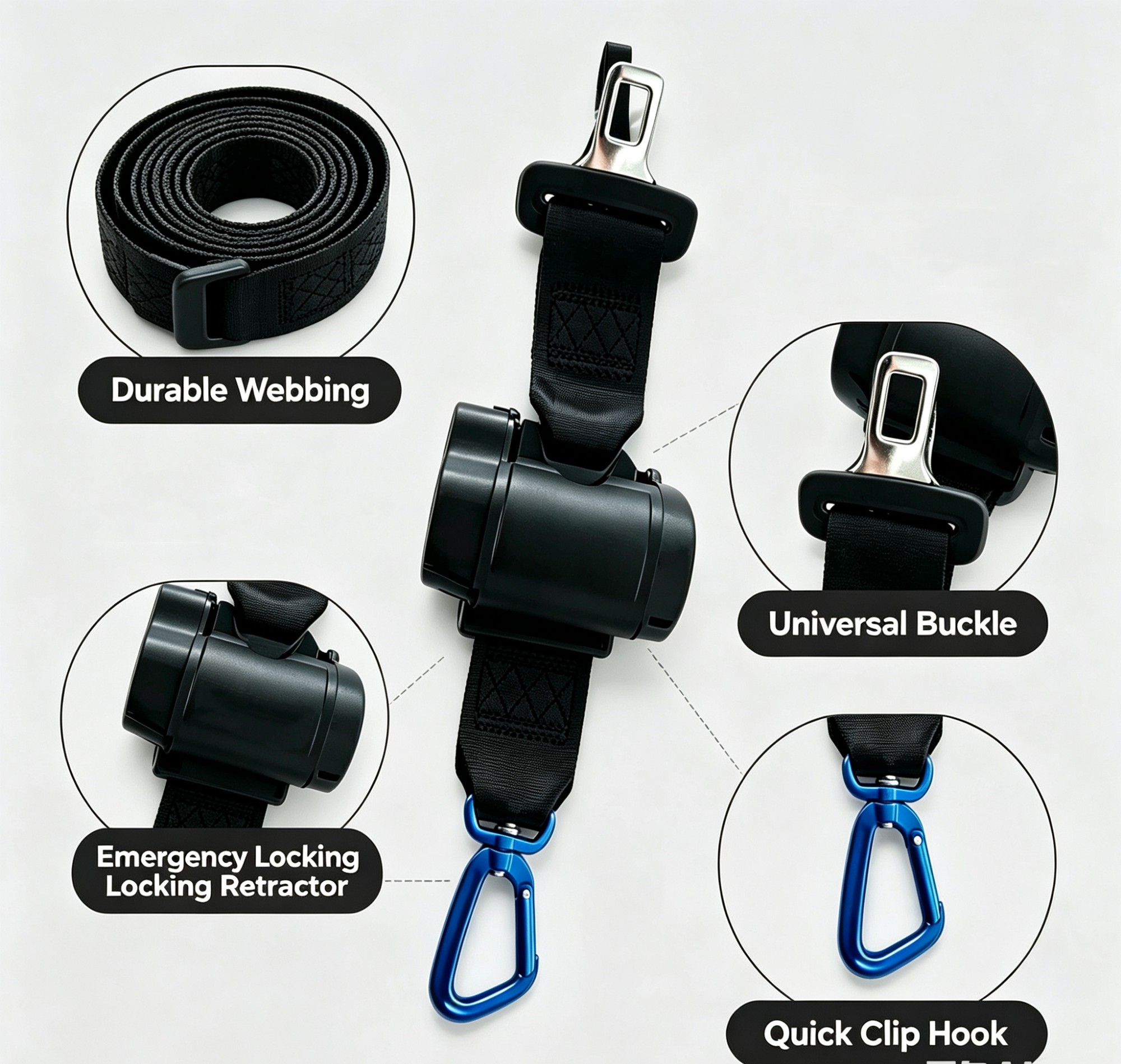 Auto-Lock Retractable Dog Car Safety Tether